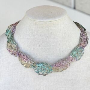 One Of A Kind Vintage Artisan Made Metal Wire Crocheted Choker Necklace